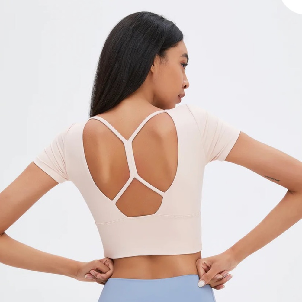 Criss cross open back sports tee